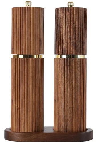 Wooden Salt and Pepper Grinder Set, Refillable Salt and Pepper grinder with adjustable Coarseness, Acacia Wood pepper mill manual, Salt and Pepper Shakers Matching Wooden tray-Ideal for Gifting