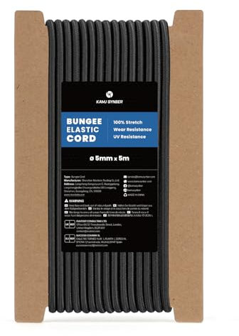 Kamu Synber Gummiseil 5mm x 5m Expanderseil Spanngummi Spannseil Gummischnur für Anhänger, Sonnensegel, Plane | UV Beständig Wetterfest | Schwarz