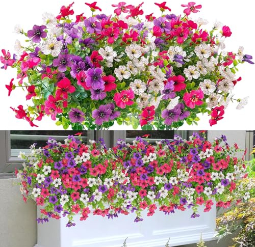 RoadLoo Flores Artificiales Decoracion, 6 Piezas Violetas Artificiales Flor Falsa Decorativas Exterior Resistentes a Los Rayos UV para Decoración de Fiestas en el Jardín del Hogar(3 Colores)