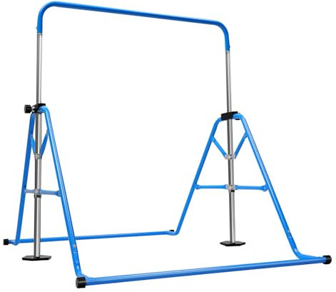 QIERF Barre de gymnastique pour enfants, hauteur réglable, pour intérieur/extérieur, horizontale de 3 à 8 ans, 80 kg pour l'arrêt, 40 kg pour le mouvement, bleue