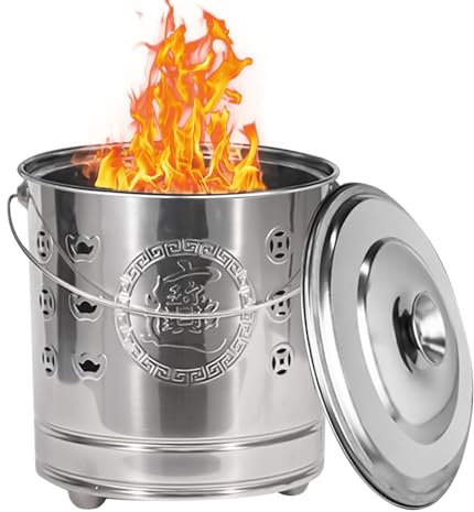 Burn Cage - Inceneritore in acciaio inossidabile coperto per spazzatura, rifiuti in legno | Cesto in fiamme esterno a prova di fuoco con coperchio, fodera e gancio per cortile, patio, pulizia della