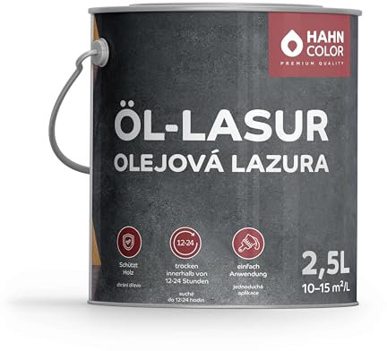 Hahn Color Barniz para madera de 2,5 l – Protección de madera para exteriores, resistente a la intemperie y transpirable, efecto profundo, protección UV, impregnación – para vallas, muebles de jardín