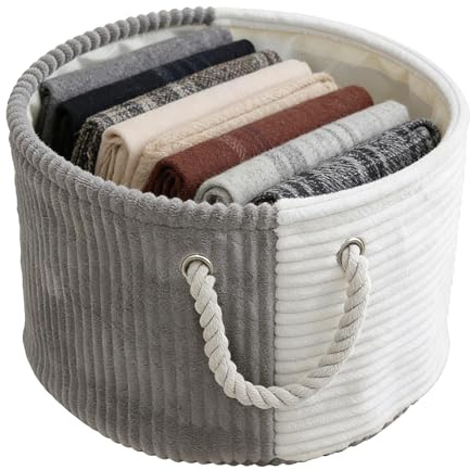 Cesto Portabiancheria In Corda Di Cotone, Contenitore Rotondo Con Manico, Diametro 33 Cm x Altezza 20,5 Cm, Materiale In Tessuto, Resistente Ai Pelucchi, Design Con Manico, Capacità Extra Large