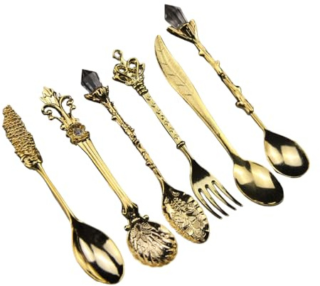XINYIN Pack Of 6 Elegant Vintage Dessert Coffee Spoons Crystal Zincs Alloy Carving Stirring Utensils For Home Teas Parties Zincs Alloy Dessert Spoons Set