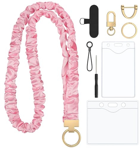Uniclife Scrunchie Lanyard, Söta Lanyards för Id-kort, Lärarlanyard med Id-hållare, Sträckbara Lanyards för Lärare & Kvinnor, Lanyards för nycklar, Rosa Nyckelring-Lanyard