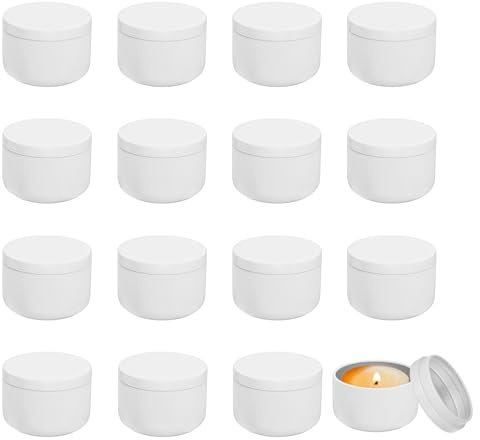 QUARKZMAN Latas De Velas De 3 Onzas 16Pcs Botes De Metal Para Velas Con Tapa Recipientes Redondos Vacíos De Lata Al Por Mayor Para Almacenar Té Y Hacer Manualidades Artesanías, Blanco