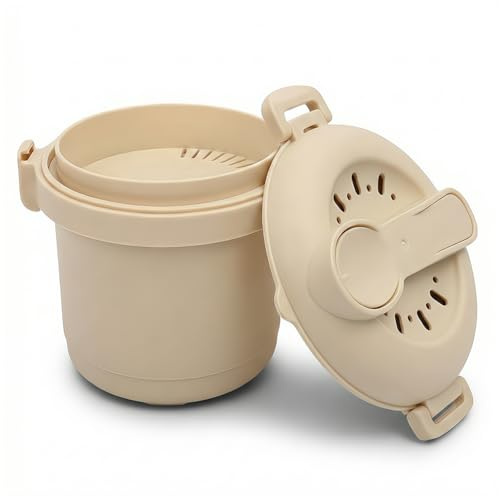 Irishom Cuociriso per Microonde, Cuociriso e Cereali Microonde, Vaporiera per Microonde, Cuoci riso, Microonde con Coperchio, Cucchiaio, in Ufficio e a Casa, Contenitore per Microond