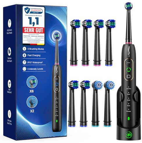 Spazzolini da denti elettrici rotanti per adulti e bambini con 8 testine di ricambio (2 tipi), 3 intensità, 5 modalità, Electric Toothbrush con supporto a parete, 2 minuti Spazzole Timer