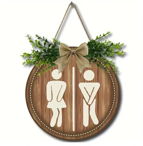 Cartel Wc 1 guirnalda rústica de madera for decoración de pared, letrero redondo for puerta de lavandería, letrero for baño, decoración de inodoro unisex divertida(Toilet)