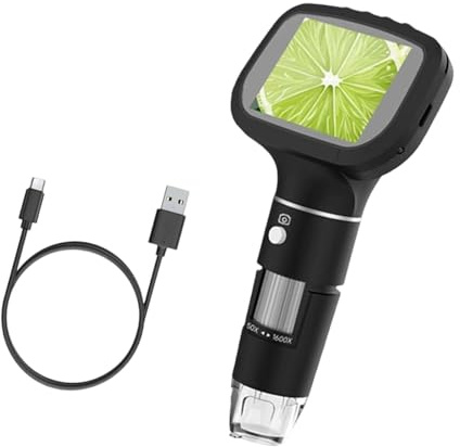 Microscopio ampliado de 1600X fácil de transportar con pantalla de 2.4 pulgadas, dispositivo de alta resolución para exploración científica, microscopio iluminado LED