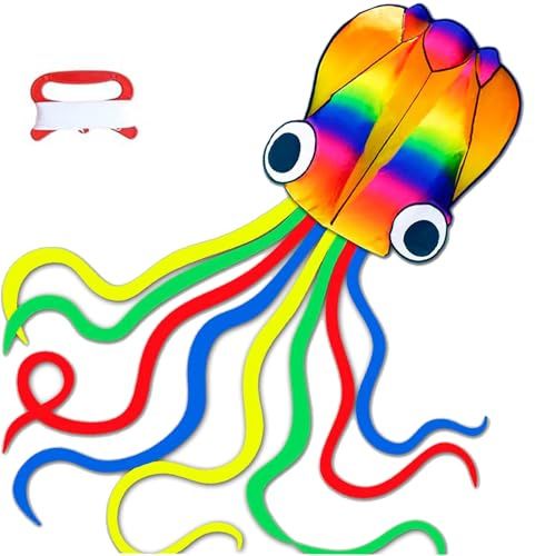 Huge Rainbow Soft Octopus Kite with Long Tail,Colorful Octopus Kites Toy | Large Kite with 100 Meters Flying String Long , Great Gift to Boys Girls for Kids Adults Outdoor Activities