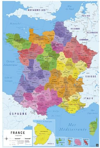 Grupo Erik GPE5152 Poster Carte De France 2017, carta, Multicolore, 91 x 61,5 x 0,1 cm