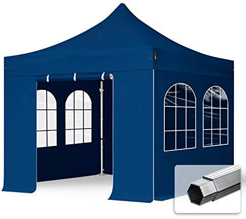 TOOLPORT Faltzelt Faltpavillon Professional 3x3 m mit 4 Seitenteilen - ALU Pavillon Partyzelt in blau