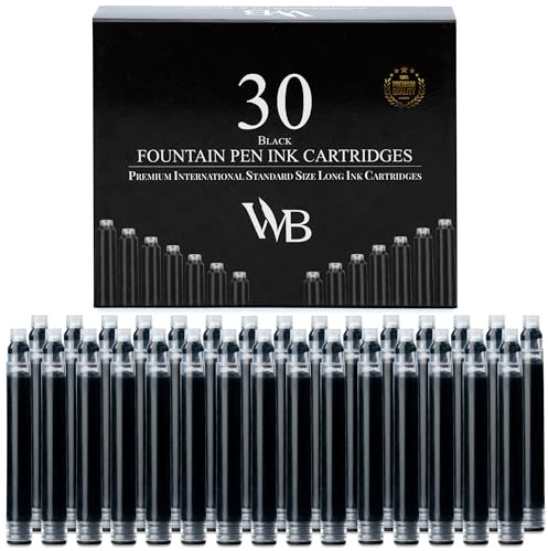 Wordsworth & Black Confezione da 30 ricariche di inchiostro per penna stilografica, set di 30 cartucce di inchiostro nero, dimensioni standard internazionali, lunghezza circa 5,8 cm, diametro base
