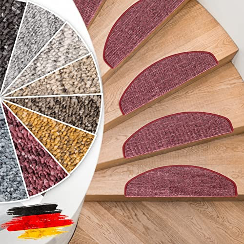Floordirekt Stufenmatten Alto - Halbrund oder Eckig - Treppenmatten in 8 Farben - Strapazierfähig & pflegeleicht - Stufenteppich für Innen (Rot, Halbrund 65 x 23,5 cm)