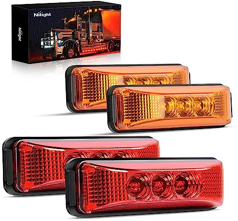 Nilight 4PCS 3.9 Inch Amber Red LED Side Marker Lights for Trailer Truck