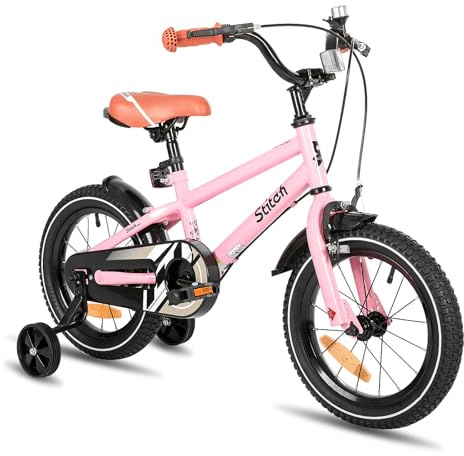 STITCH Vélo Enfant 16 Pouces pour garçons et Filles de 5 à 7 Ans,Vélo Enfant 16 Pouces avec stabilisateurs, Rose
