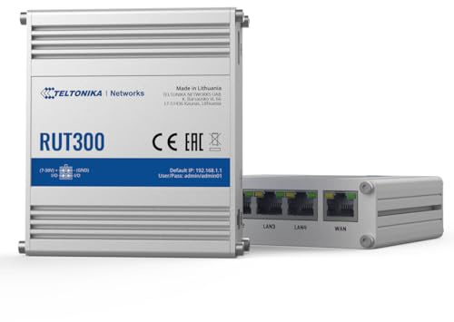 Teltonika RUT300 Industrial Ethernet Router Five Ethernet ports, W126076642 (Router Five Ethernet ports, two configurable digital Inputs/Outputs, and a USB port)