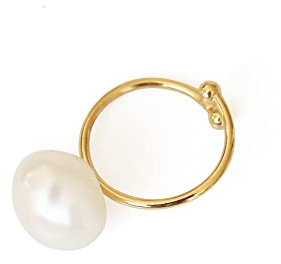 AIMERLUNE Bague large baroque naturelle avec perle française rétro ouverte bague réglable, Métal