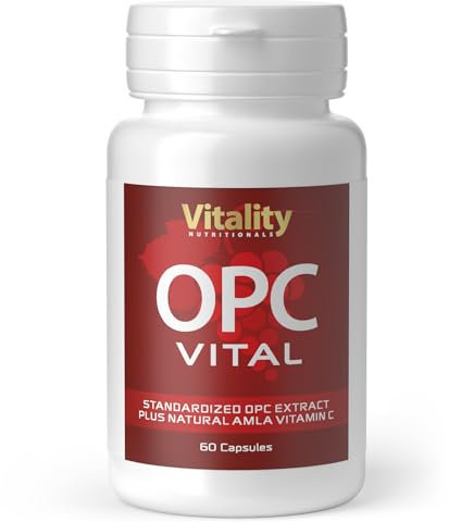 OPC Hochdosiert mit Vitamin C, Traubenkernextrakt aus Französischen Trauben, Laborgeprüft (60 Stk) Anti-Aging, Antioxidantien OPC Kapseln 150 mg Vitality Nutritionals by VitaminExpress