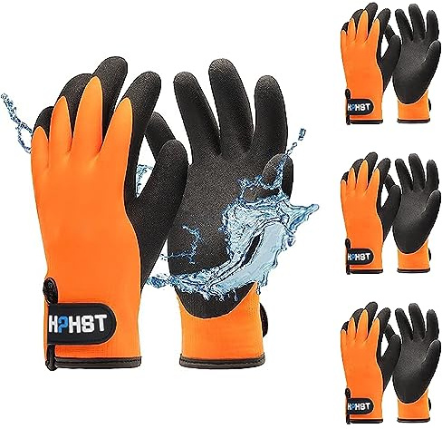 Guantes de trabajo HPHST, impermeables térmicos para invierno, guantes de montaje, de doble capa de nylon, aislados, con agarre (naranja - 3 pares, L)