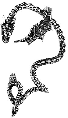 AccGin Gothic Dragon Ear Cuff 1pcs Retro Silver Punk Hip Hop Stainless Steel Snake Dragon Cuff Earring Cartilage Climber Ear Wrap Ear Earrings Stud Wrap Snake Dragon Earrings for Women or Men