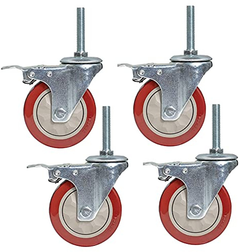 Ruote piroettanti Ruote piroettanti girevoli in PVC per impieghi gravosi Ruote per banco da lavoro di ricambio per rotelle per mobili, gambo filettato M12x60mm, doppio cuscinetto, con dado, confezione