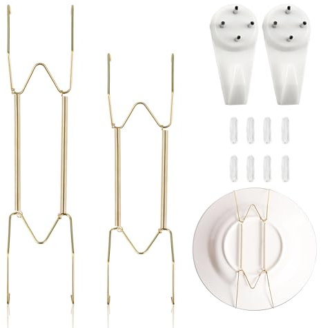 2 Pièces Crochets Muraux Ongles non marquants, Crochets Muraux Invisibles pour Assiettes et Décoration - Supports en Acier Inoxydable de 8 et 10 Pouces avec Manchons de Protection