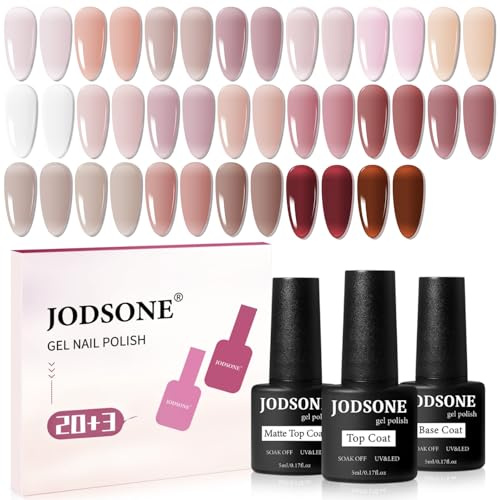 JODSONE Set di 23 smalti in gel, 20 colori in gelatina traslucidi, naturali ed eleganti, di lunga durata, adatti per la casa e il salone