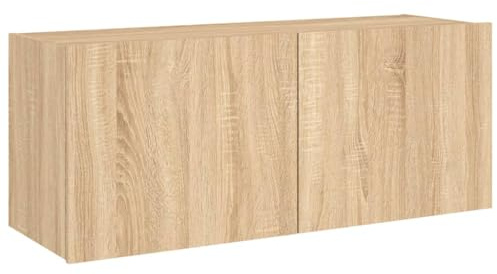 vidaXL Väggmonterad tv-bänk LED sonoma-ek 100x35x41 cm