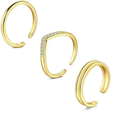 WillTen 3Pcs Anneau d'orteil en acier inoxydable réglable, anneau d'orteil ouvert, anneau d'orteil fin en CZ, anneau de queue de doigt de plage d'été, ensemble de bijoux de pied pour les femmes