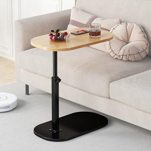 Tavolino a forma di C, piccolo tavolino a forma di C con altezza regolabile, tavolino scorrevole in legno, tavolino moderno a forma di C, tavolino divano/letto/vasca da bagno, piano girevole (B)