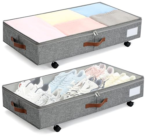 KitHero Almacenamiento debajo de la cama con ruedas, paquete de 2 contenedores de almacenamiento debajo de la cama, organizador rodante debajo de la cama, gran capacidad, fácil montaje, resistente