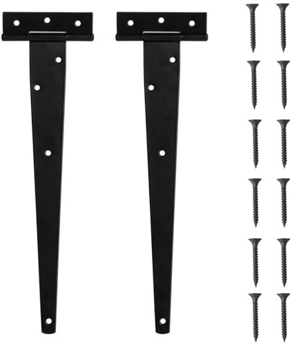 Lot de 2 charnières en T pour charge lourde - Charnières extérieures en T noires - 300 mm - Charnières de porte pliables en forme de T - En métal noir - Pour porte en bois, porte de jardin, fenêtre