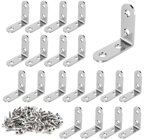 VFANDV Équerre de Fixation 20 Pièces, 40x40mm Équerre Métal avec 80 pièces Vis Equerre Assemblage Inox Equerre de Fixation Angle Droit Support pour la Fixation et la Réparation de Meubles