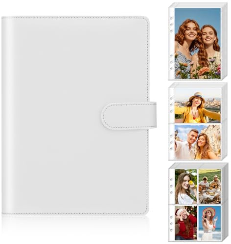 Antner A5 Kpop Photocard Binder 6-Ring Card Collector Album with 40 Pack Card Sleeves, PU Leather Photocard Holder Book with Multi-Size Photo Protectors for Organizing Trading Cards, White A5 Binder