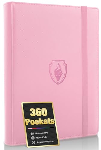 Premium 9 Pocket Card Binder for 360 Cards, Fabmaker PU Cover Trading Card Binder, Sturdy Card Collection Album, Sleek Card Holder Folders for Game Cards & Sports Cards, Pink