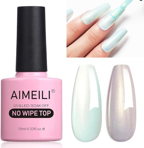 AIMEILI Capa Superior de Brillo de Perlas Esmalte en Gel,Micro Aurora Glitter No Wipe UV LED,Sin crueldad Vegano Degradado de Arcoíris de Brillo de uñas Arte de Esmalte en Gel,10ml-010