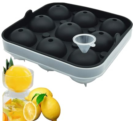 Bac à glaçons boule en silicone avec couvercle - 9 x 5 cm - Moule à glaçons rond - Facile à libérer glacon sphere - Pour gelée, pudding, yaourt, grand moule à glaçons