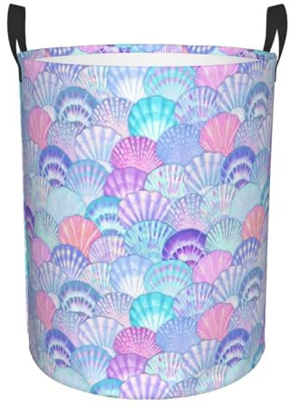 Cesta De Lavandería Impresión De Conchas Marinas En Acuarela Lavandería Cestas Portátil Cesto Para Ropa Sucia Práctica Cesta Cubo De Ropa Sucia Para Lavadero Baño 40X50Cm