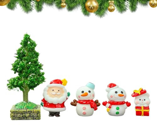 GkgWuxf Små julfigurer – 5 x jultema harts miniatyrdekoration, julprydnader för vinternyår, dockhus