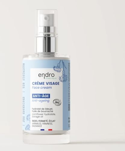 Endro Crème Visage Bio Anti-Âge, Hydrolat de Bleuet et Huile de Bourrache, Soin Tenseur pour Rides et Fermeté