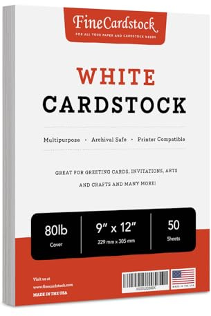 9 x 12 White Cardstock, Heavyweight 80lb Cover (216gsm) Card Stock Paper - Smooth Finish - Great For Arts & Crafts, Greeting Cards, Invitations, Brochures, Restaurant Menus, Posters | 50 Sheets