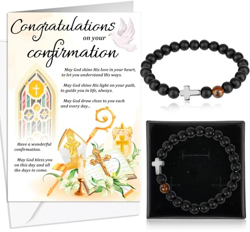 HOWAF Confirmation Gift Card for Boys, Confirmation Greeting Cards, Gold confirmation Card and Cross Bracelet for Son Grandson Nephew Brother Ceremony Presents, Blessing of the Lord
