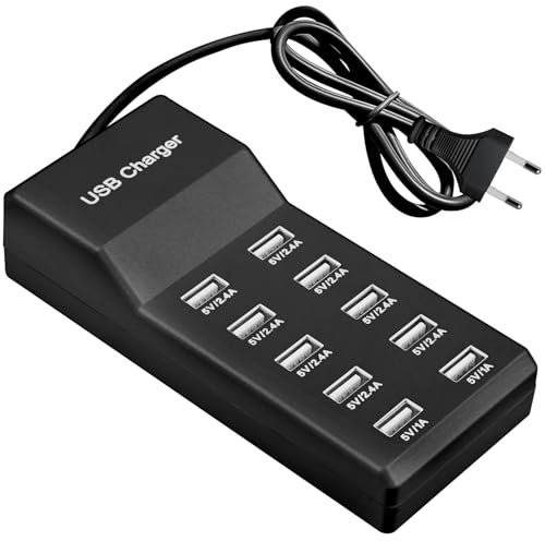 Cargador USB de 10 puertos, 50 W, 5 V, USB, múltiple, 10 puertos, concentrador, estación de carga, carga rápida para teléfonos móviles, tabletas, consolas de juegos (enchufe de la UE)