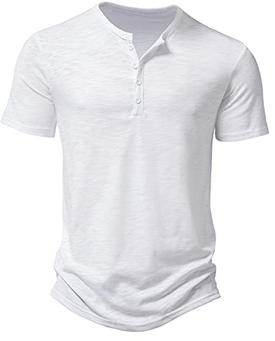T-Shirts Manches Courtes Homme D'été Henley à Col Tunisien Col en V Manches Courtes en Coton Hauts Chemise Patte Slim Fit Classique Respirant Décontracté Tees T-Shirt Fonctionnel Sport
