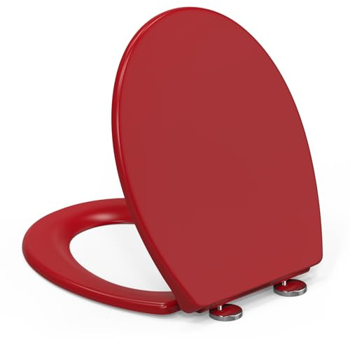 YEAUPE PRO Soft Close Toilet Seat, O-Shape Universal Toalettsits with Quick-Release, Easy to Clean, Super Stable (150 kg Load), Red, 44.6×37.2 cm