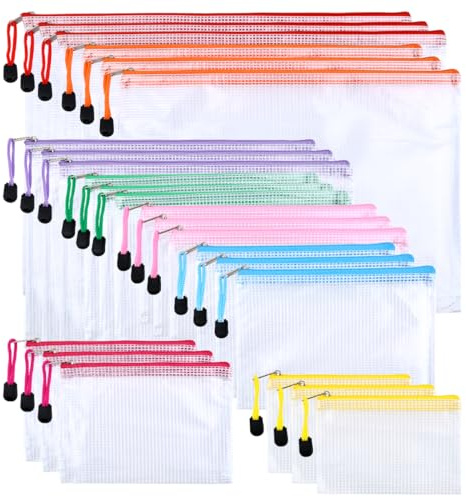 Bolsa de Archivo de Cremallera 24Pzs OctBird Bolsas de Documentos A3 A4 A5 A6 Carpeta Fundas Plastico Estuche Plastico Transparente Bolso Portadocumentos de Viajes y Oficina (8 tamaños)