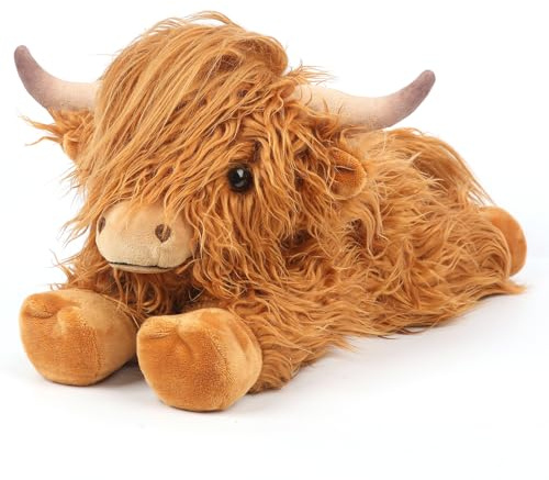 Highland Cow Stuffed Animals, Microwavable Stuffed Animal Adorable Fluffy Plush for Warmth Comfort, Heatable Coolable Lavender Scent Cow Toys, Cute Soft Plushie Highland Cattle Gift for Kids Adult