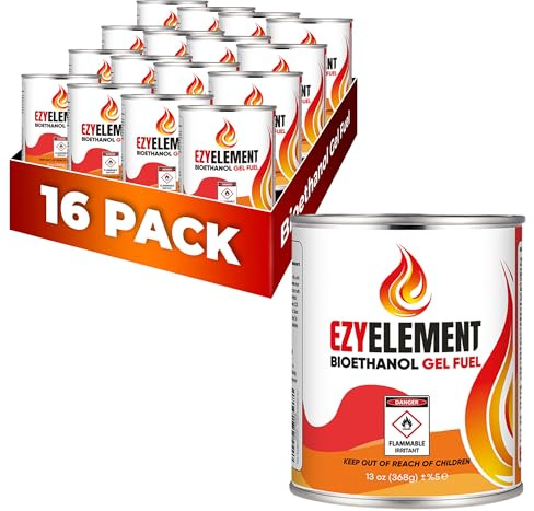Gel Fuel for Indoor & Outdoor Use – Make The Smart Choice with a Non-Toxic, Clean-Burning Bioethanol Gel Fuel That Creates a Beautiful Real-Flame Glow (16 Pack, 13oz/368g)